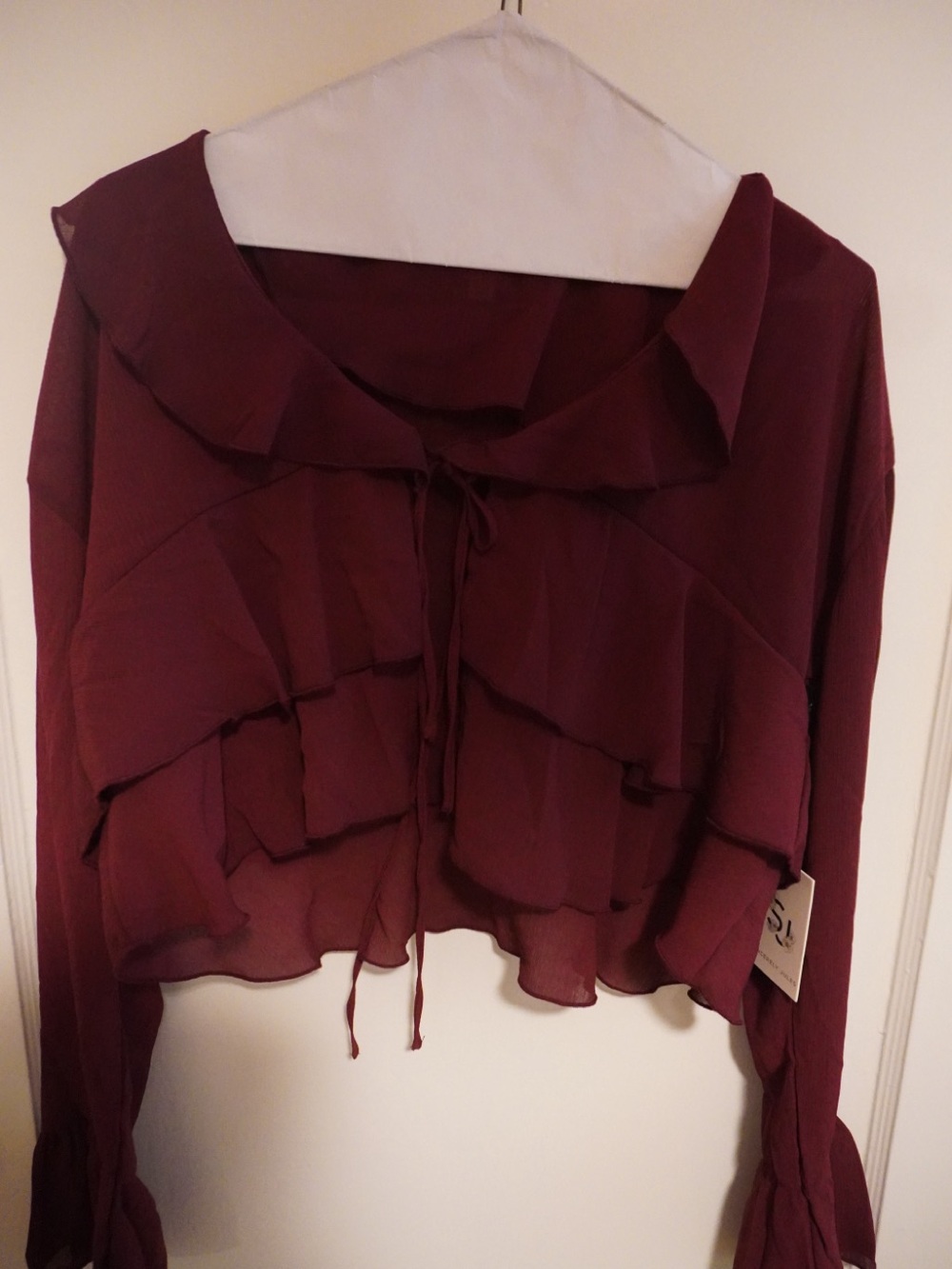 Sincerely Jules Burgundy Ruffle Tie-Front Blouse
